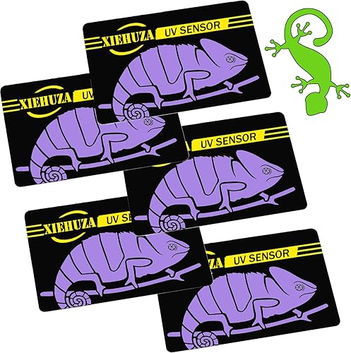 Paquete de 5 tarjetas con sensor de prueba UVB rápida, probador reutilizable UVB para reptiles, bombilla de calefacción, indicador de tarjeta UVB