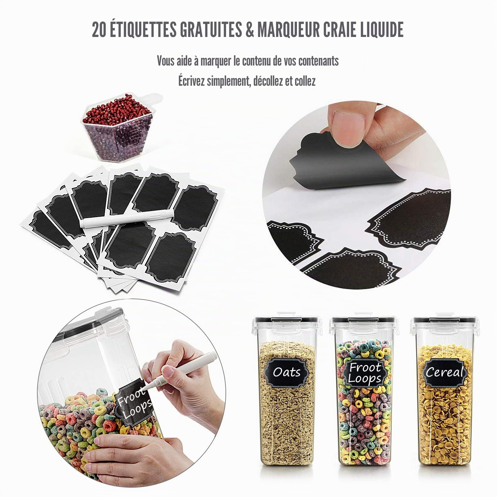 Wildone Lot de 4 boîtes de Conservation hermétiques pour Aliments secs et céréales avec couvercles à Verrouillage Facile