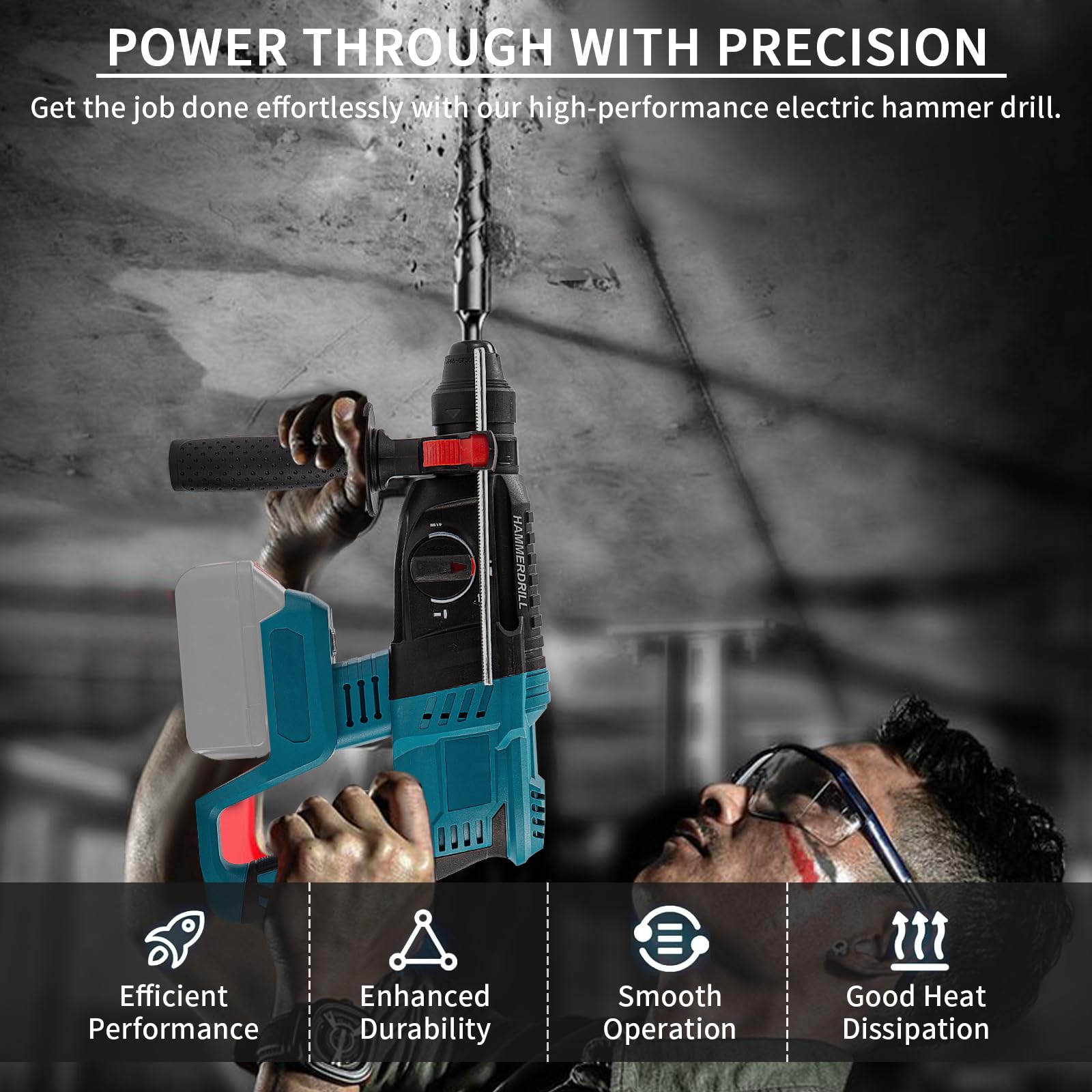 Professional 18V System Akku Bohrhammer,Kompatibel mit Makita Akku 18V mit 10 Stück Bohrer, Anti-Vibrationsgriff und Sicherheitskupplung (ohne Akkus und Ladegerät)