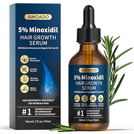 5% Minoxidil for Men and Women, Minoxidil Hair Growth Serum with Rosemary, Biotin - for Hair Regrowth, Beard Growth, Thicker, Fuller Hair, Hair Loss Treatment