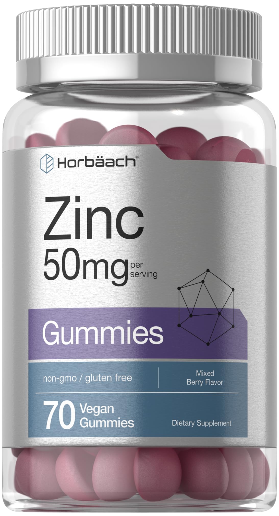 Horbäach Zinc 50mg | 70 Gummies | Mixed Berry Flavor | Vegan, Non-GMO and Gluten Free Formula | Zinc Citrate Dietary Supplement