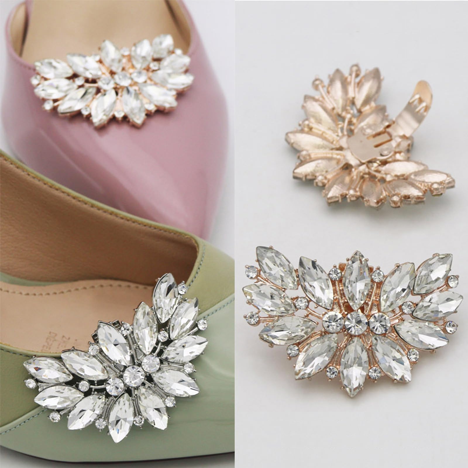 Pwsap Clips de Hebillas de Zapatos de Diamantes Nupcial Lujo, Bling Clips Decorativos Desmontables Joyería Clips para Zapatos Ropa Bufanda Bolso Sombrero — view 2