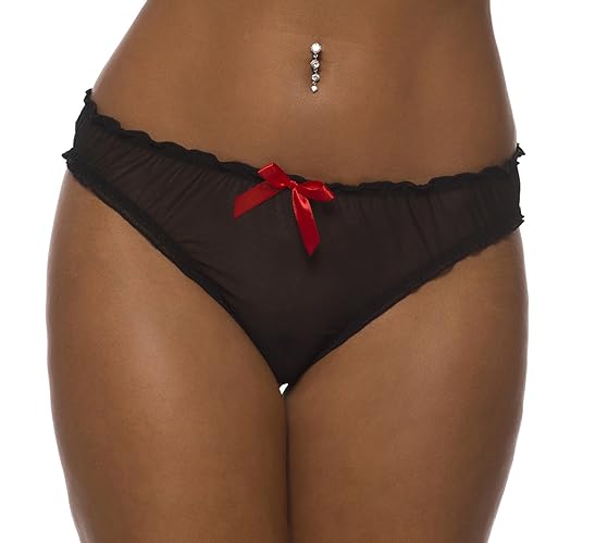 Velvet Kitten by Lingerie Diva Sexy Sheer Ruched Rene Ruffle Panty - Medium-Large - Black