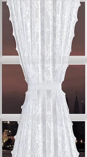 Miniatura 5 de Cortinas de encaje blanco de 52 x 72 pulgadas para puerta francesa. Cortinas de encaje para puerta de privacidad, filtro de luz y decoración del