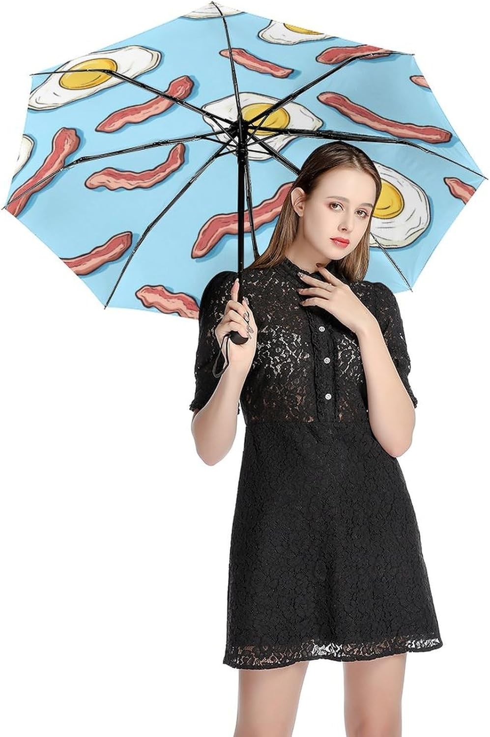 Eggs Bacon Windproof Travel Umbrella Compact Portable Automatic Umbrella for Sun Rain
