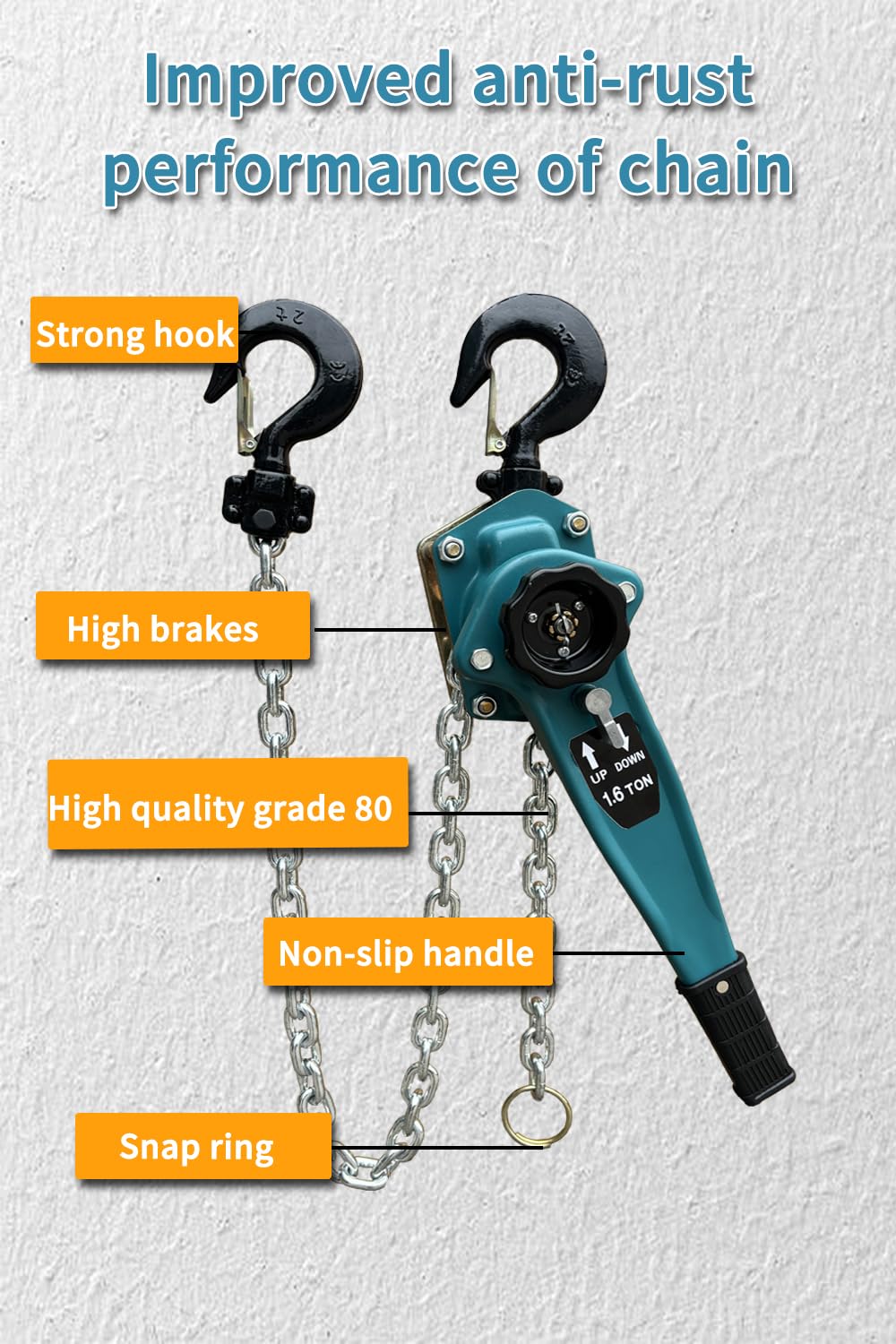 Manual Lever Chain Hoist 5ft Heavy Duty Manual Chain Hoist Block 2210LBS Capacity Come Along with Storage Bag for Garage Workshop Construction Lifting【1.0t*1.5m】