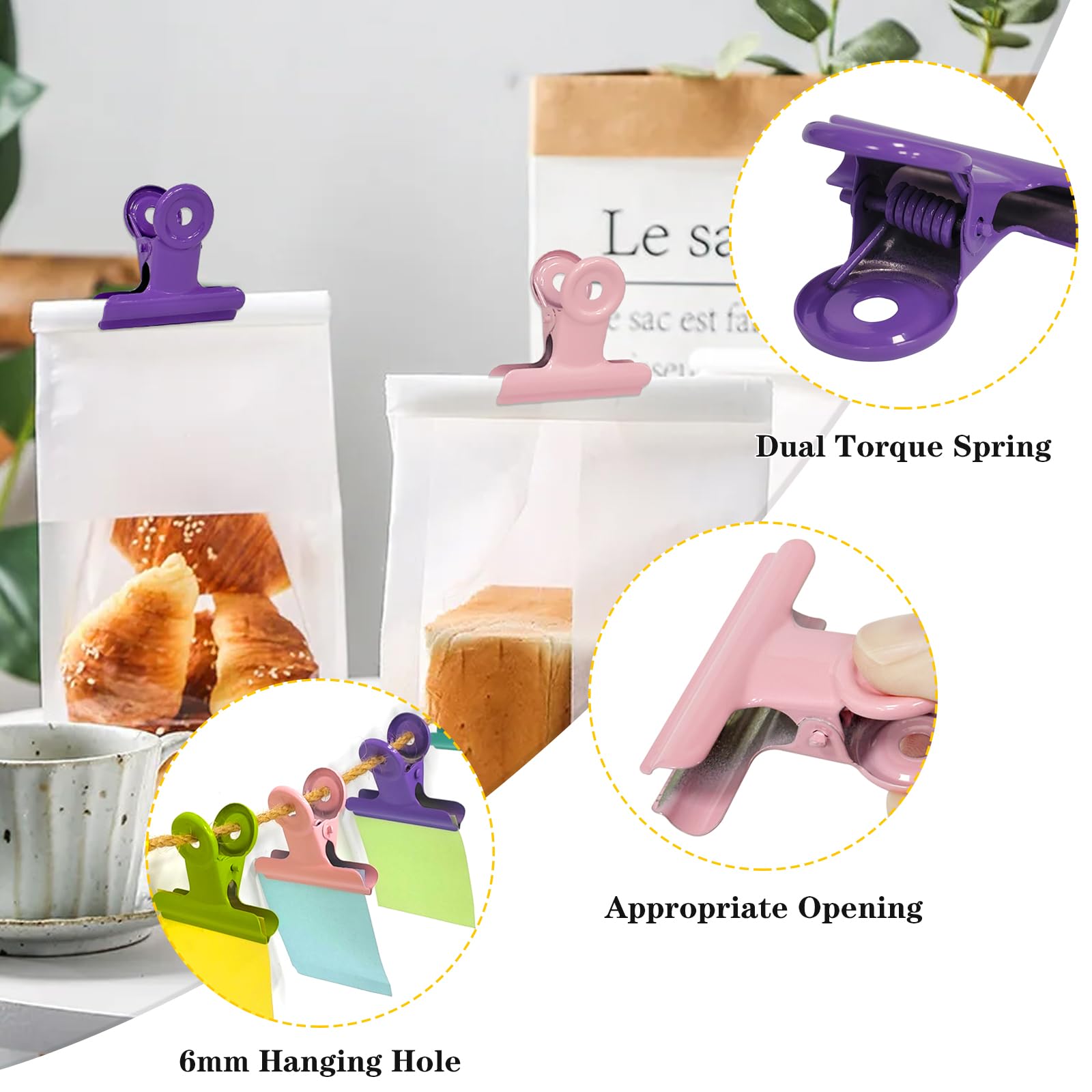 GUOKOFF 12 Pcs Large Bulldog Clips, 38mm Binder Clips, Metal Hinge Clips Binder Paper Clamp for Crafts Photo File Office (6 Colours) - Image 4