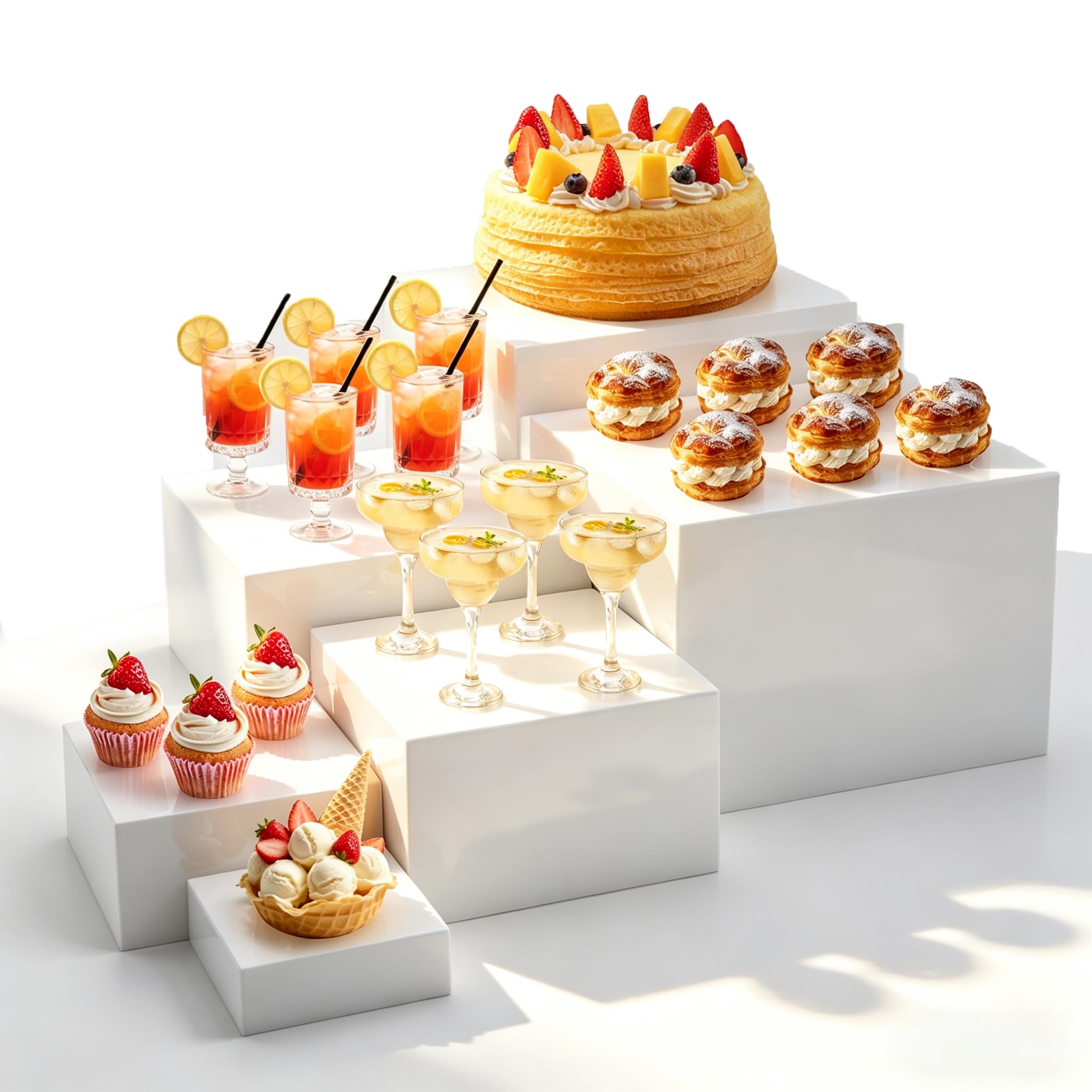 Juego de 6 soportes para tartas de acrílico en color blanco, soporte para buffet con base hueca, soporte versátil para postres para bodas, cumpleaños y fiestas (8/10/13/15/18/20 cm)