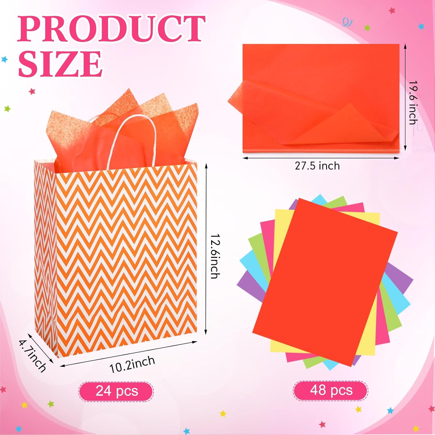 Kolldenn 24 Pcs Birthday Gift Paper Bags with 48 Tissues Papers 12" Large Assorted Gift Bags Bulk with Handles for Valentine Birthday Shopping