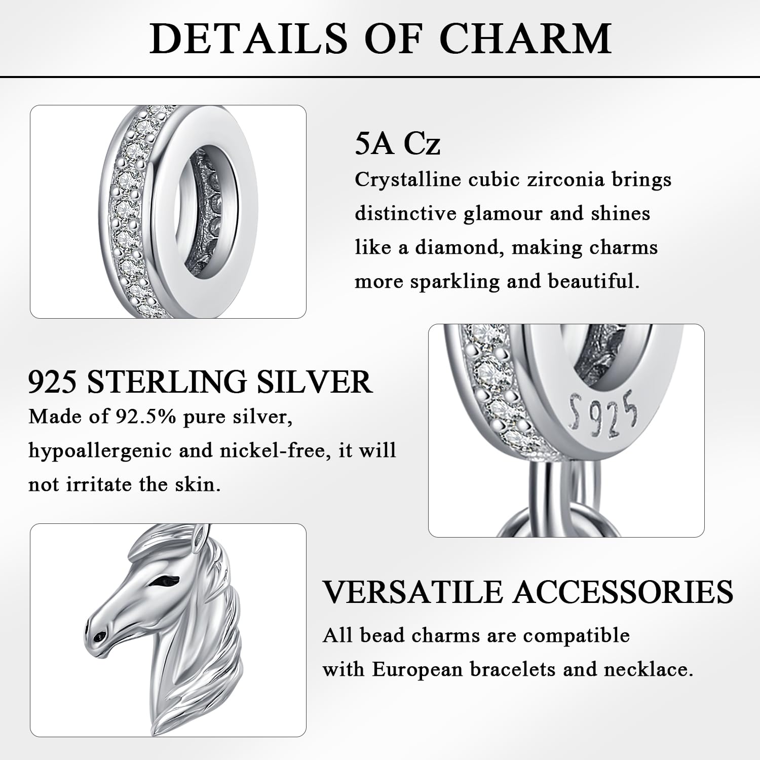 Odinstone Charm 925 Argent Sterling Breloques Perle pour Bracelet Pendentif Bijoux Cadeaux pour Femmes