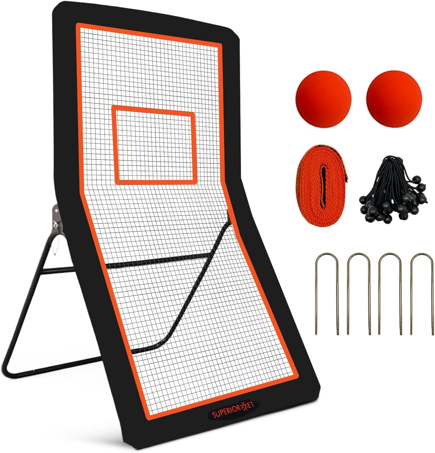 4x7FT Lacrosse Rebounder,Volleyball Training Equipment,Bouced Back Net in Different Angels with 2 Lacrosse Balls for Backyard Practice