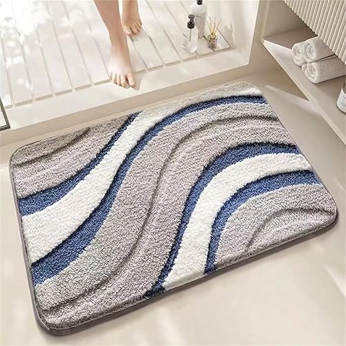 BIKETEK Tapete de baño de microfibra, suave, esponjoso y antideslizante (16 x 24 pulgadas, gris)  Lavable a máquina para baño, ducha y bañera