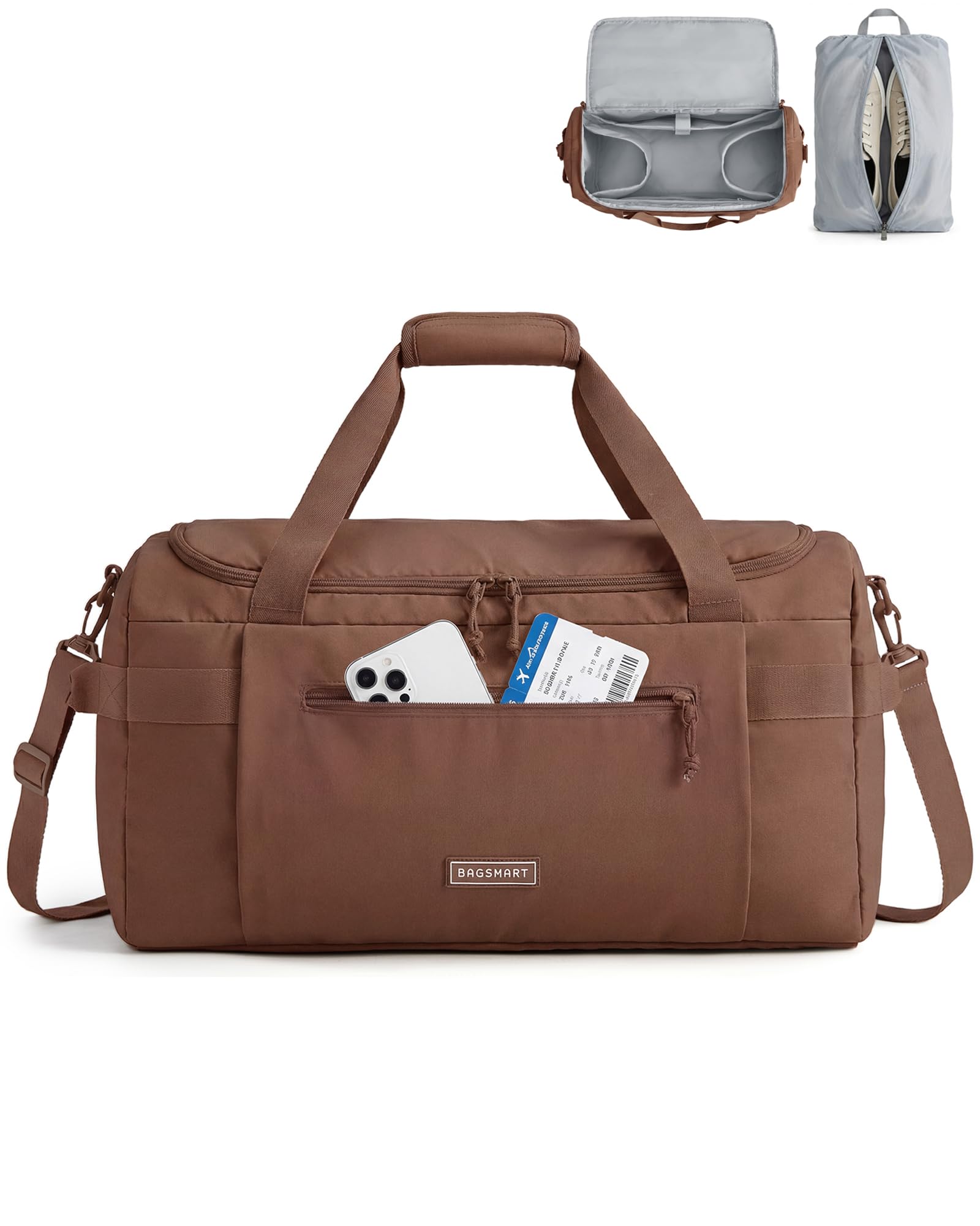 BAGSMART Travel Duffel Bags for Women, 32L Gym Duffle Bag with Laptop Compartment, Carry On Weekender Overnight Bag, Shoe Bag, PVC Wet Pocket, Black — view 10