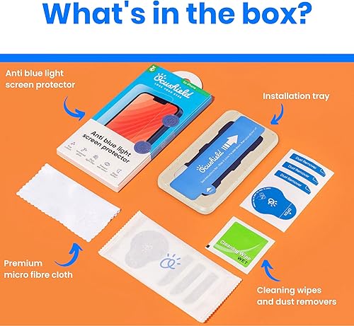 Miniatura 5 de Ocushield Protector de pantalla de vidrio templado antiluz azul para iPhone 14 Pro Max de 6.7 pulgadas, protege tus ojos, reduce las migrañas y