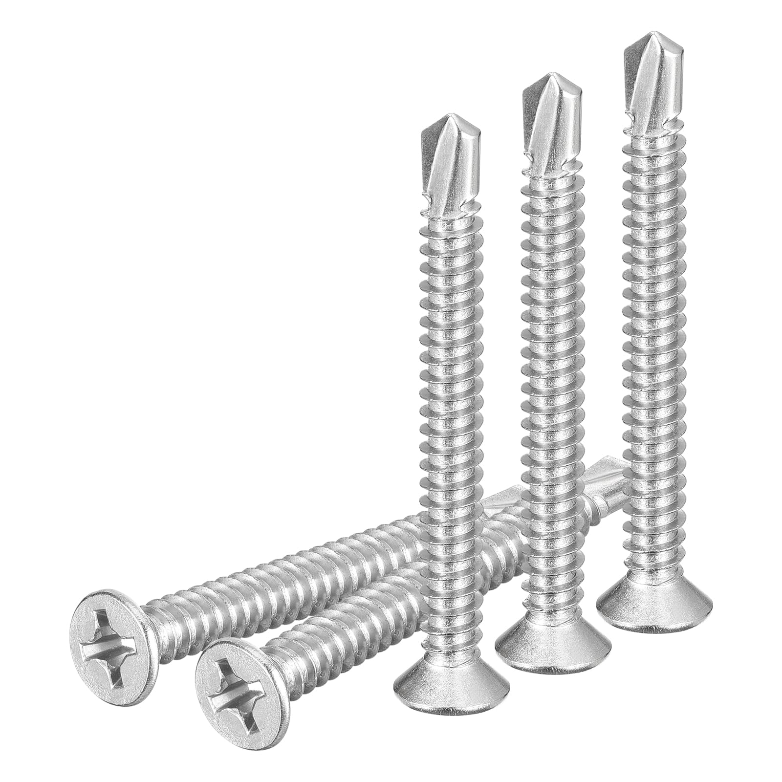DTGN 25Pcs ST6.3x63mm Self Drilling Screws, 410 Stainless Steel Flat Head Phillips Sheet Metal Screw