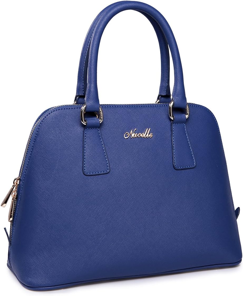 Nucelle Women's Cross Leather Shell Shaped Shoulder Handbag Top Handle Top Zipper Handbag (Blue)