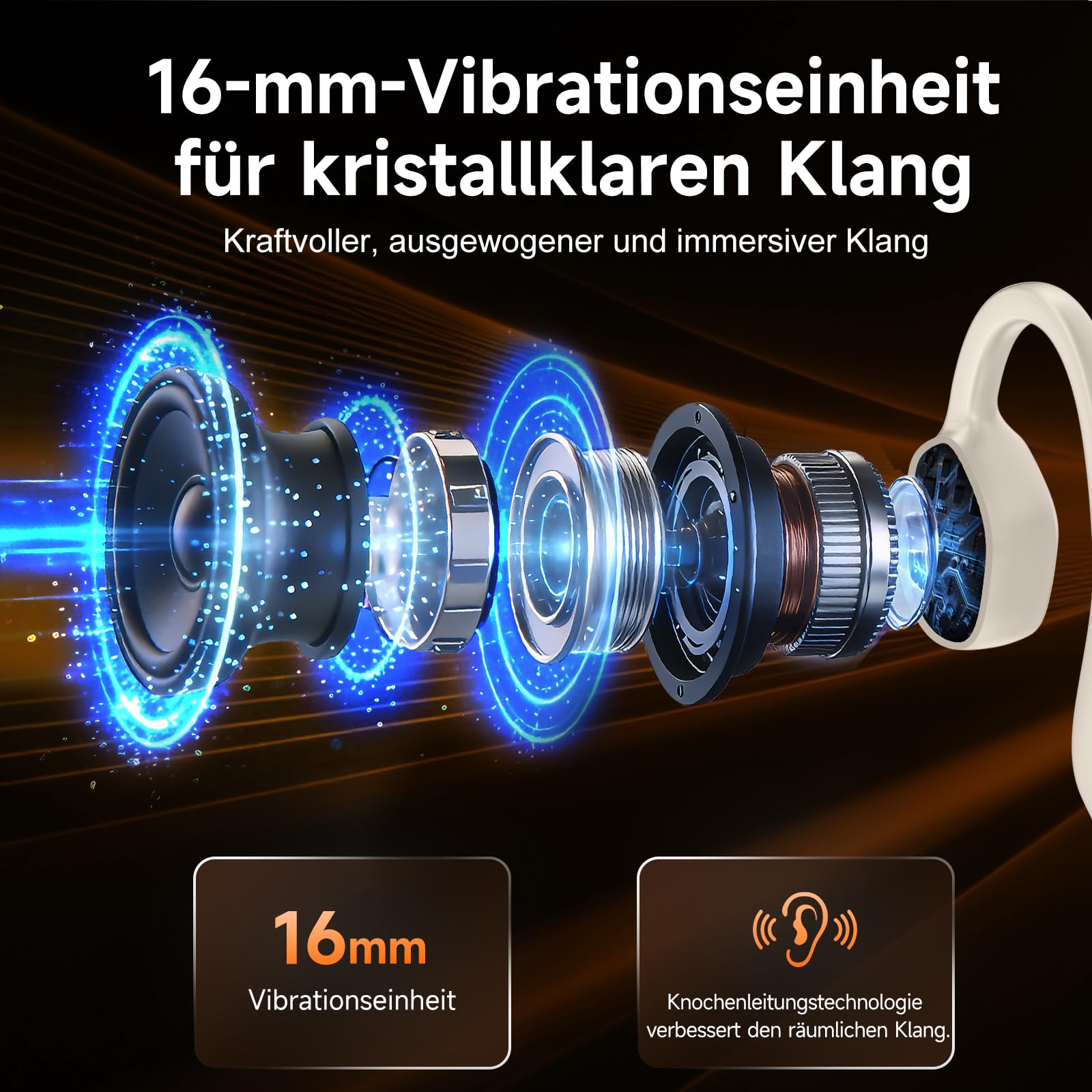 Knochenleitung Kopfhörer Bluetooth 6.1, IPX7 wasserdichte Open-Ear Kopfhörer mit Mikrofon, leichte Bone Conduction Headphones für Laufen, Fitness, Radfahren - Orange