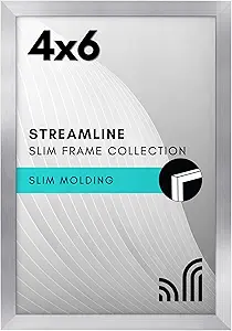 Americanflat 4x6 Picture Frame with Shatter-Resistant Glass - Streamline Collection - Thin Border Photo Frame for Tabletop and Wall Display - Hanging Hardware and Easel Stand Included - Silver