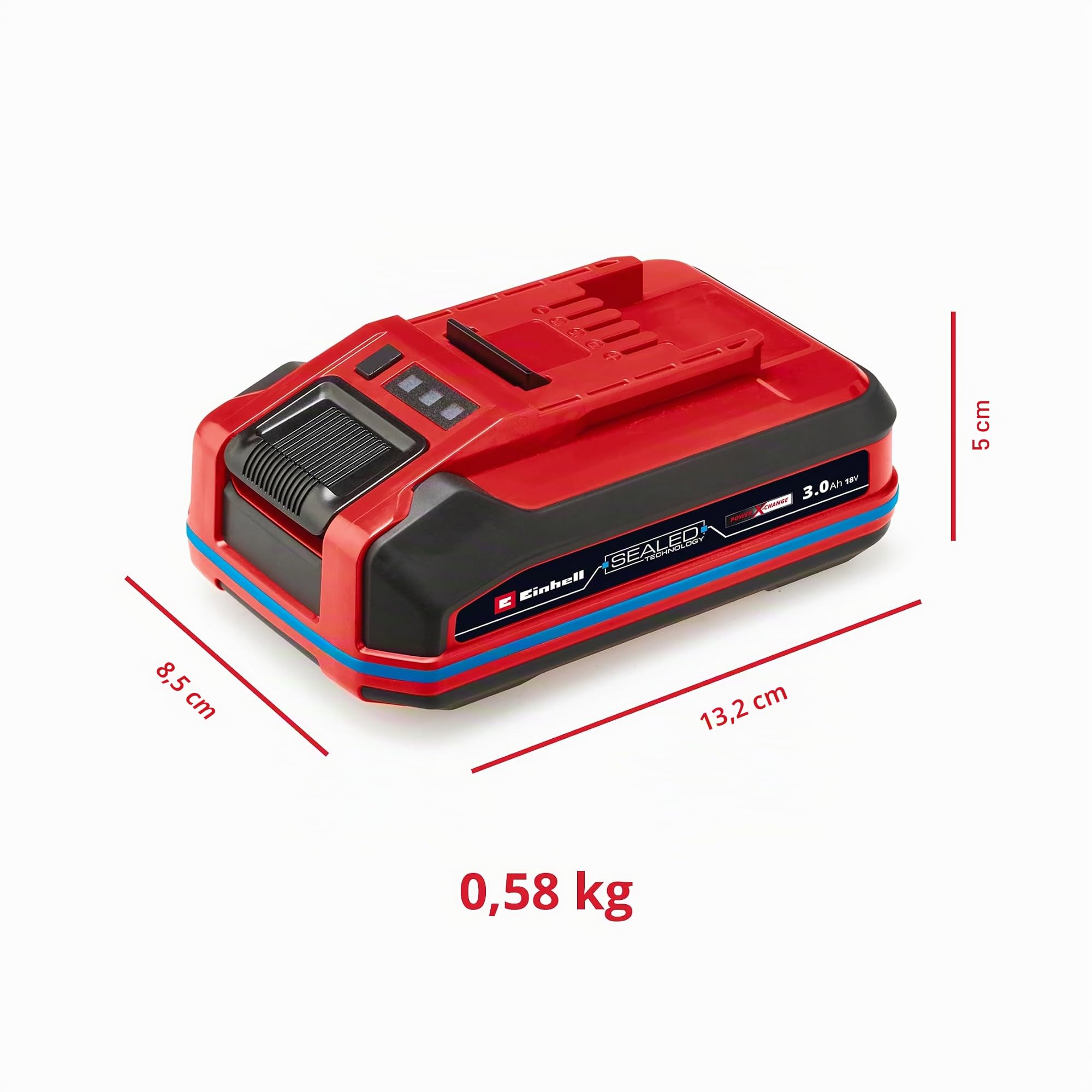 Original Einhell 18 V 3,0 Ah SEALED Power X-Change PLUS (18 V, impermeabile e antipolvere, classe IP57, uso universale con tutti i dispositivi Power X-Change, caricabatterie escluso)