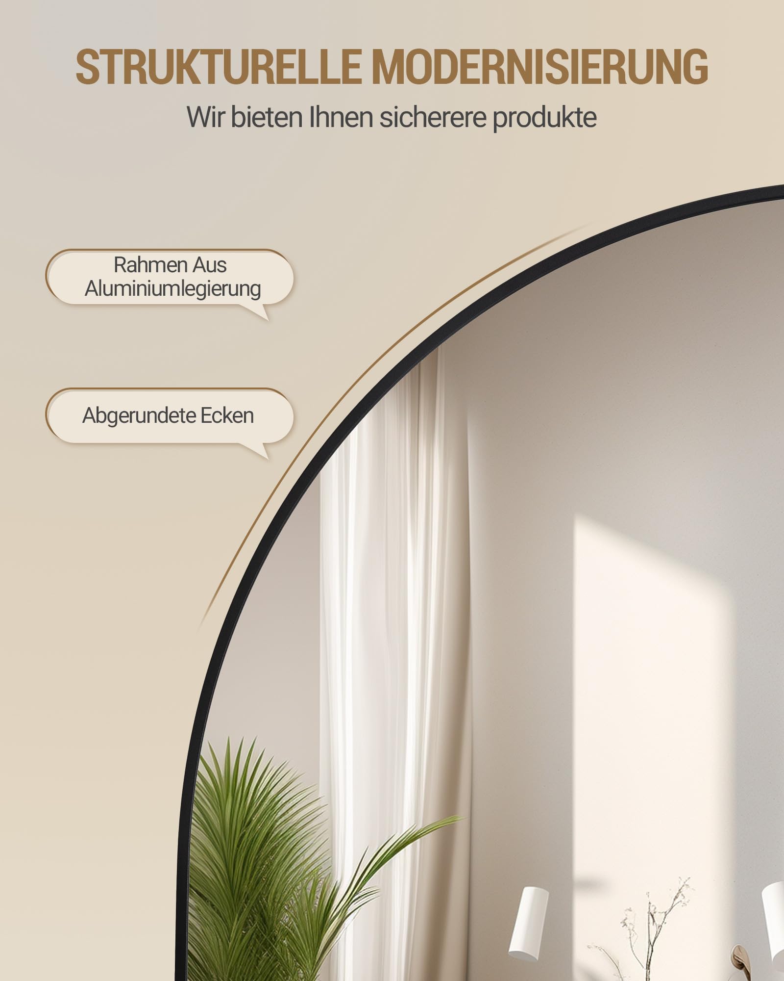 Hzuaneri Ganzkörperspiegel, 180 x 76 cm, Standspiegel mit Ständer, Ganzkörperspiegel zur Wandmontage, Hartglas, Rahmen aus Aluminiumlegierung, Für Schlafzimmer, Wohnzimmer,Schwarz DM42199B