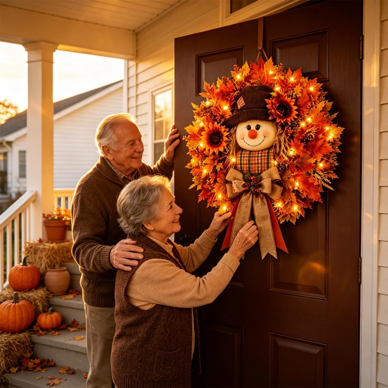 Ghirlanda Autunnale Per Porta di Casa Decorazione Con Spaventapasseri