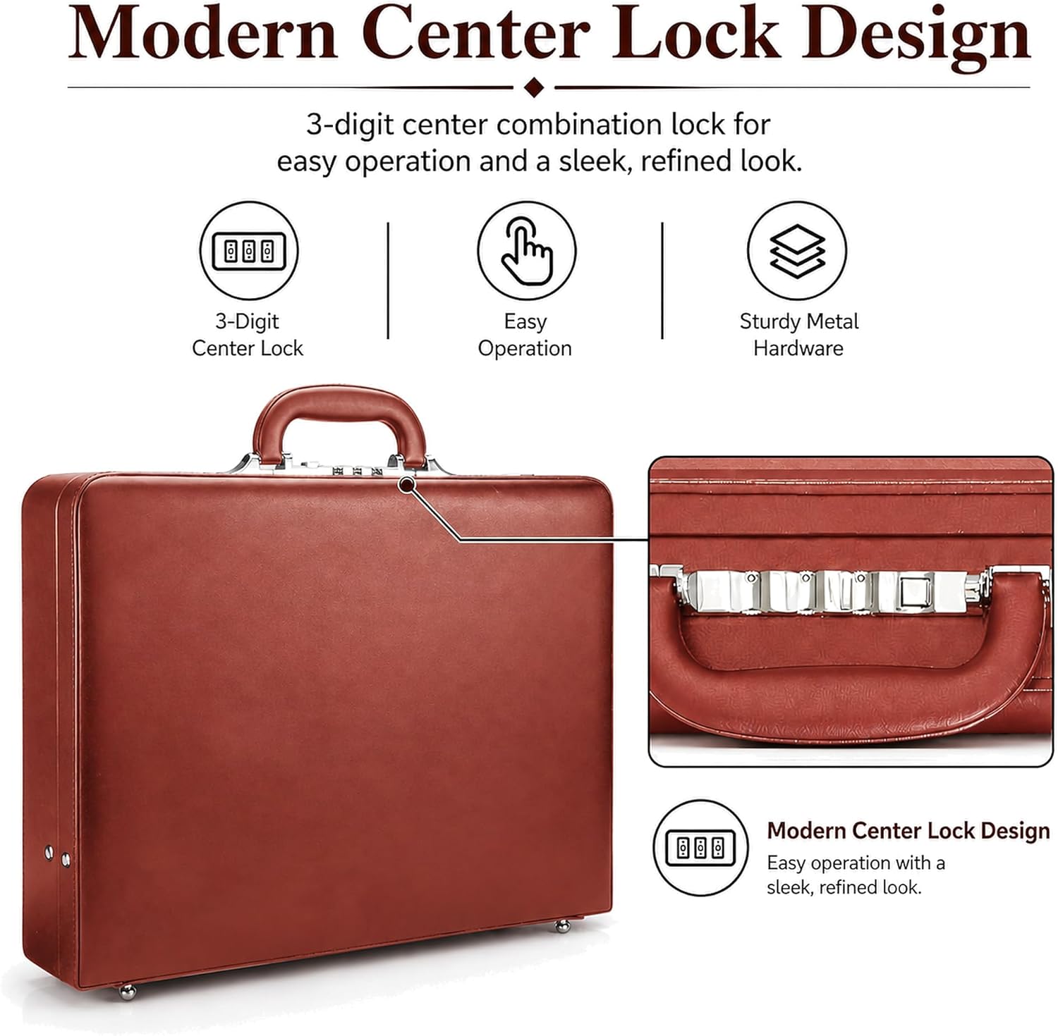 Briefcases for Men, Professional Leather Briefcase with Lock, Hard Shell Business Brief Case, Attache Case for 15.6" Laptop, Mens Hard Briefcase for Work Office Travel