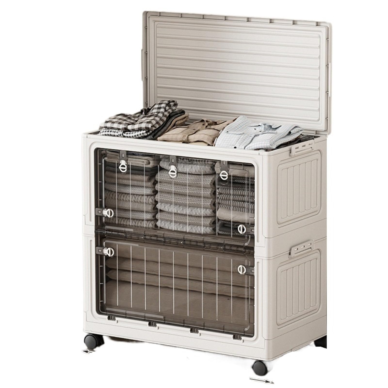 Contenitore Per Fumetti Cestino Portaoggetti Pieghevole Di Grande Capacità | Organizer mobile trasparente con ruote, design salvaspazio for vestiti e giocattoli(70cm Clear)