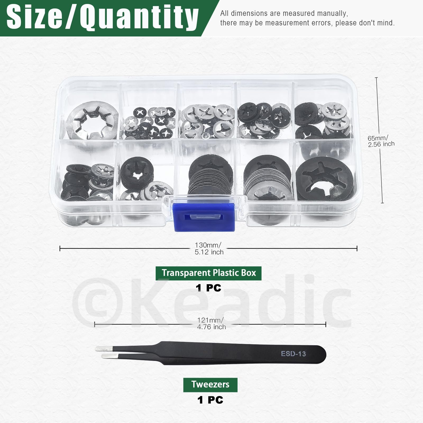 Keadic 208Pcs M2 M2.5 M3 M4 M5 M6 M8 M10 M12 Internal Tooth Star lock Washers Assortment Set - Image 3