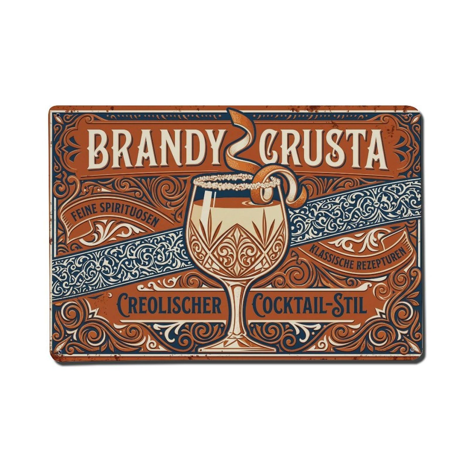 Brandy Crusta Taste Classic Bartender Mixology Beverage Metal Tin Sign Plaque Wall Decor for Cafe, Man Cave, Club Bar, Office, Home Garden Round Metal Poster 8x12Inch