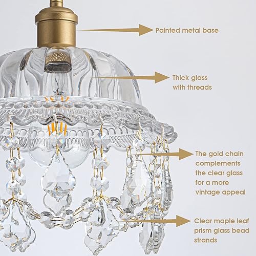 Miniatura 4 de Moderna lámpara colgante de cristal enchufable con cristal vintage mini luz colgante de cristal con cable de enchufe de 14.76 pies, iluminación