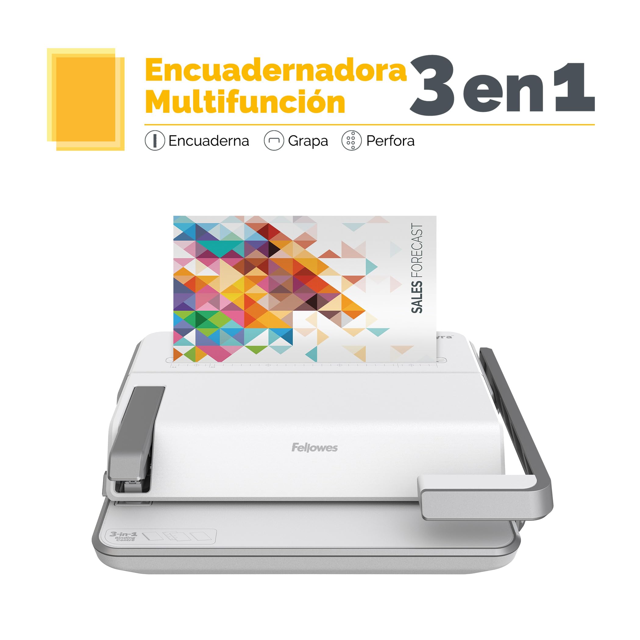 Fellowes Lyra 3 en 1 encuadernadora A4/A5 – perfora 20 hojas, encuaderna 300 – manual de canutillo plástico, con almacenamiento e incluye 1000 grapas – ideal colegios u oficinas pequeñas