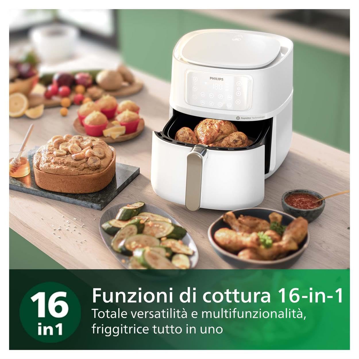 Philips Airfryer Serie 5000 XXL, 7,2L (1,4Kg) - 6 porzioni, Friggitrice ad Aria 16-in-1, connessione Wifi, 90% di grassi in meno con Tecnologia Rapid Air, app HomeID. Bianco(HD9285/00)