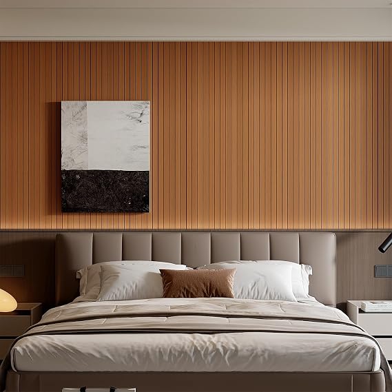 YU LI 3DH Peel and Stick PVC Slat Wall Panel 118x15.75 Self-Adhesive Thick Faux Walnut Wood Grain Wallpaper Panel 3D Soundproof Wall Panels for Walls & Ceilings
