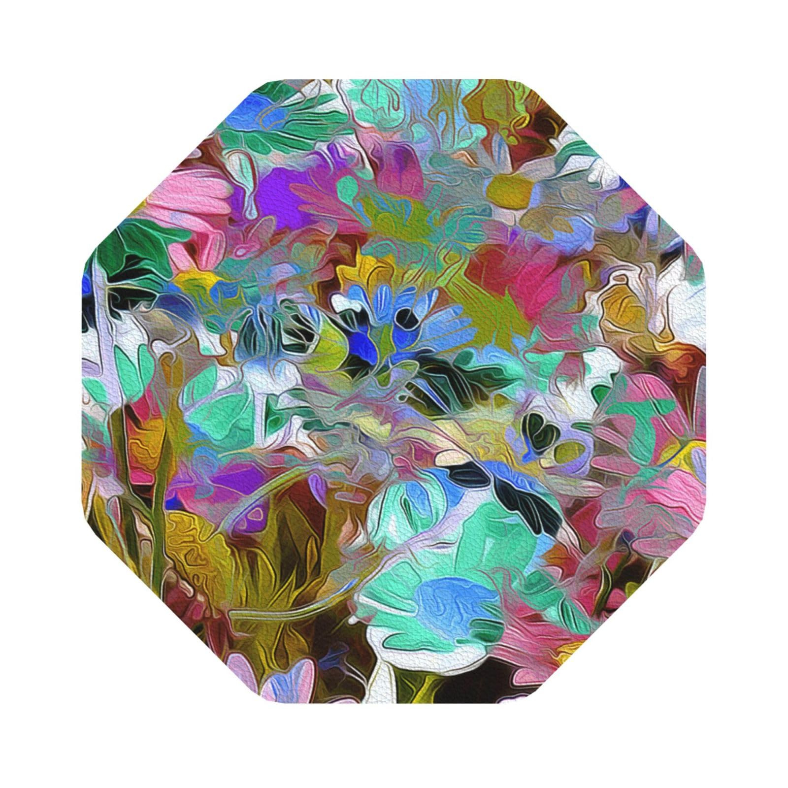 Colored flower PU Leather Coasters Set of 6 Octagon Drink Coasters