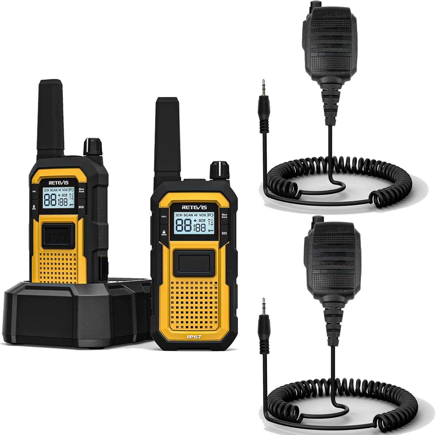 Retevis RB648 Walkie Talkie Con Microfono, Radio Bidirezionale | Impermeabile IP67, Doppio PTT, 2000mAh, Walkie Talkie di Emergenza per Adulti per Cantieri (2 Pezzi)