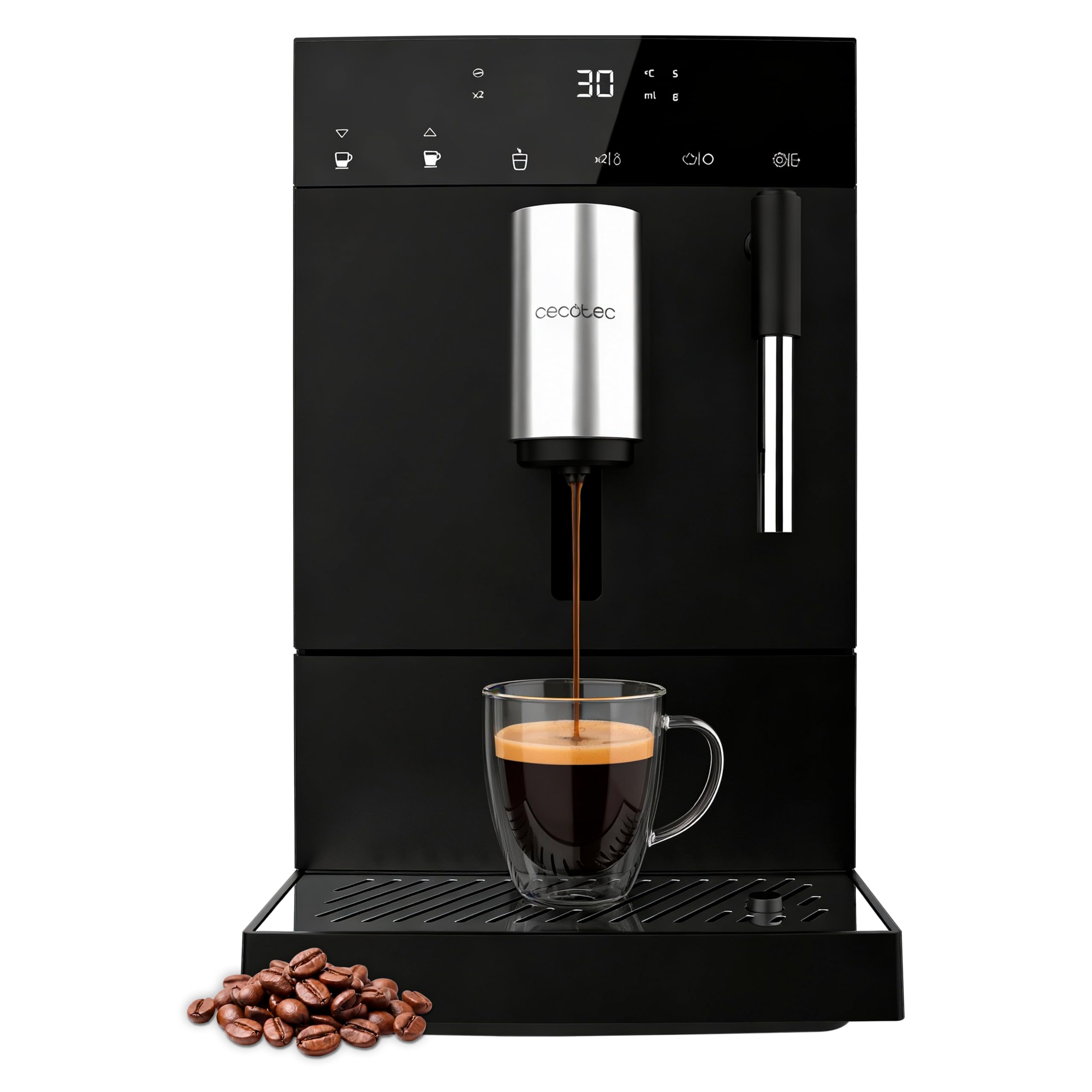 Cecotec Macchina da Caffè Superautomatica Compatta con Montalatte Cremmaet Compact Elite. 1350W, 19bar, Sistema Thermoblock, Contenitore Caffè in Grani 120 g con Macinacaffè e Serbatoio 1,1L