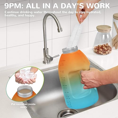 Miniatura 6 de Diller Botella de agua de 1 galón, botella de agua grande para beber, jarra de agua motivacional de 128 onzas con asa para entrenamiento de