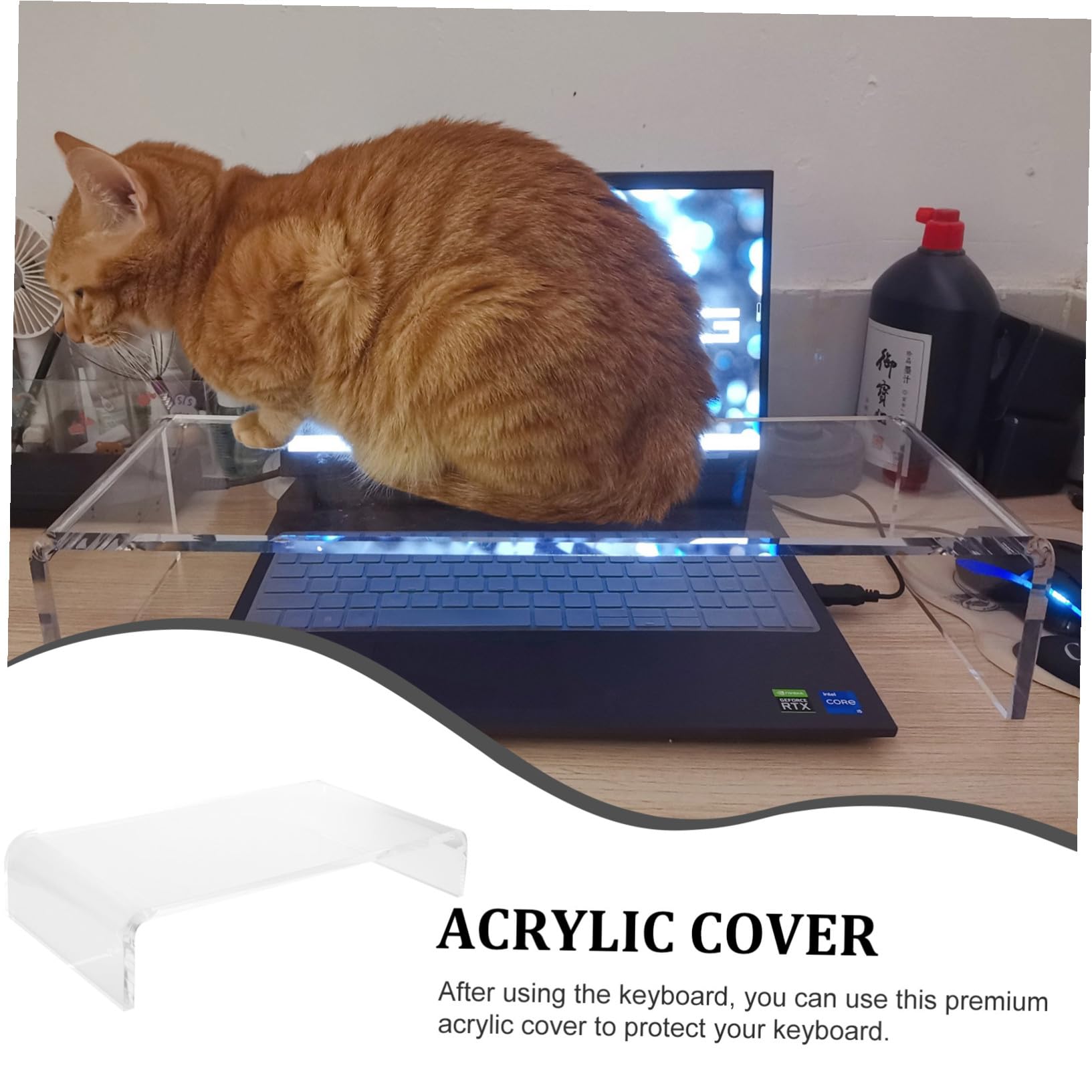 Supporto Rialzato per Tastiera in Acrilico Trasparente Copertura, Protezione Anti-ponte per Computer, Custodia Versatile per Ufficio e Casa, Base Salvaspazio Rimovibile