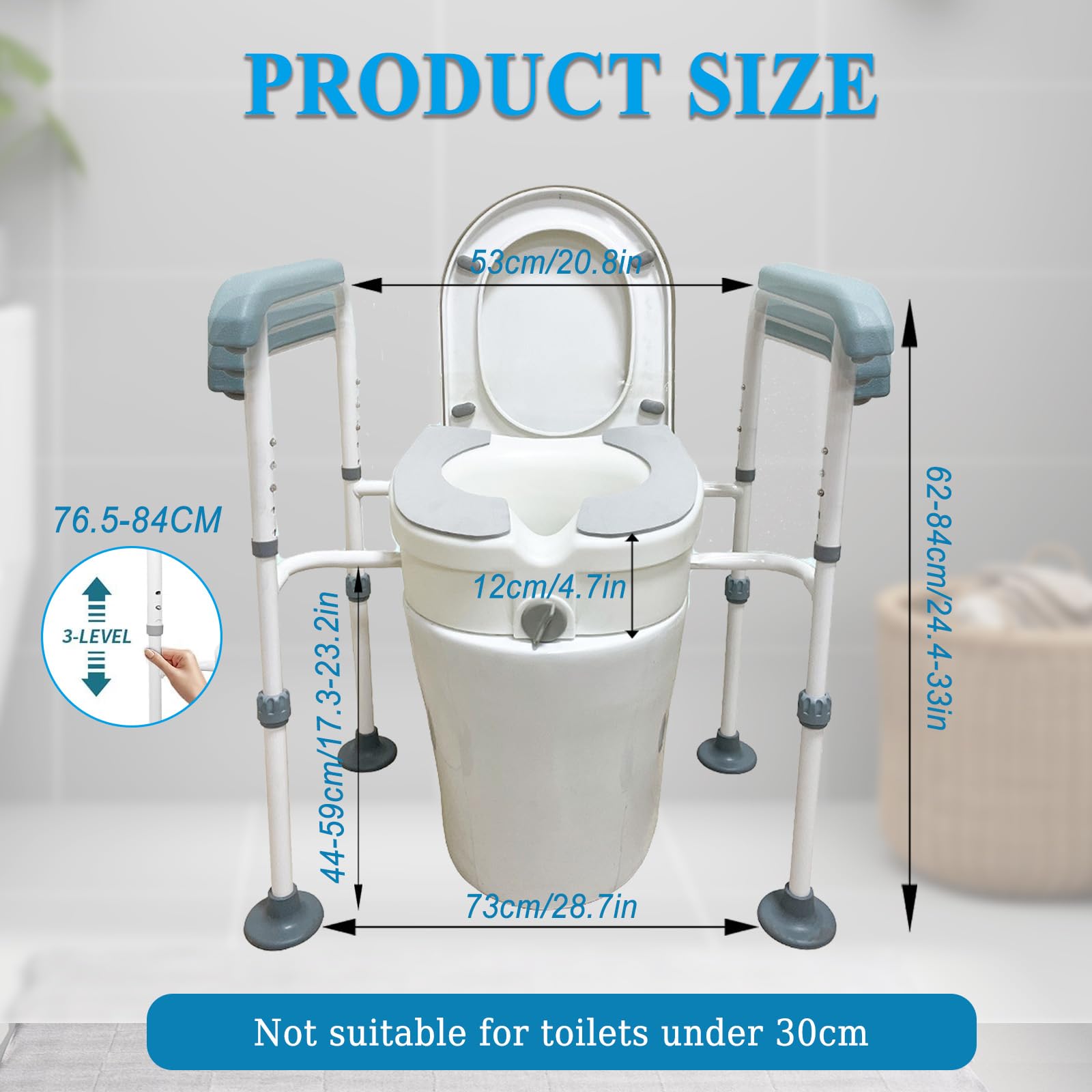 Rialzo WC per Anziani, Sedia Comoda WC per Anziani con Braccioli, Alzawater per Anziani Regolabile in Altezza, Supporto per WC per Anziani, Disabili, Incinta