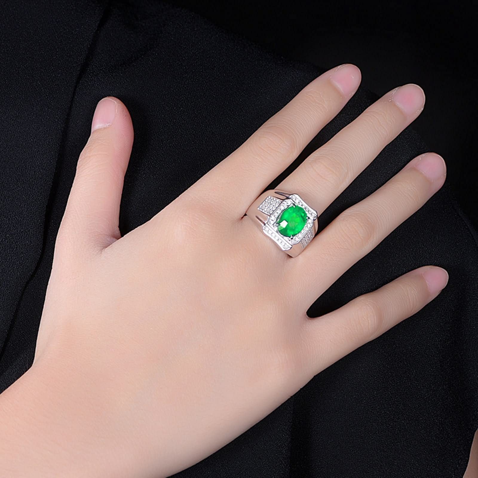 Ring Männer Gold, Ring aus 18 Karat Gold/925 Sterling Silber Breit Oval Lab Schuf Smaragd 3ct