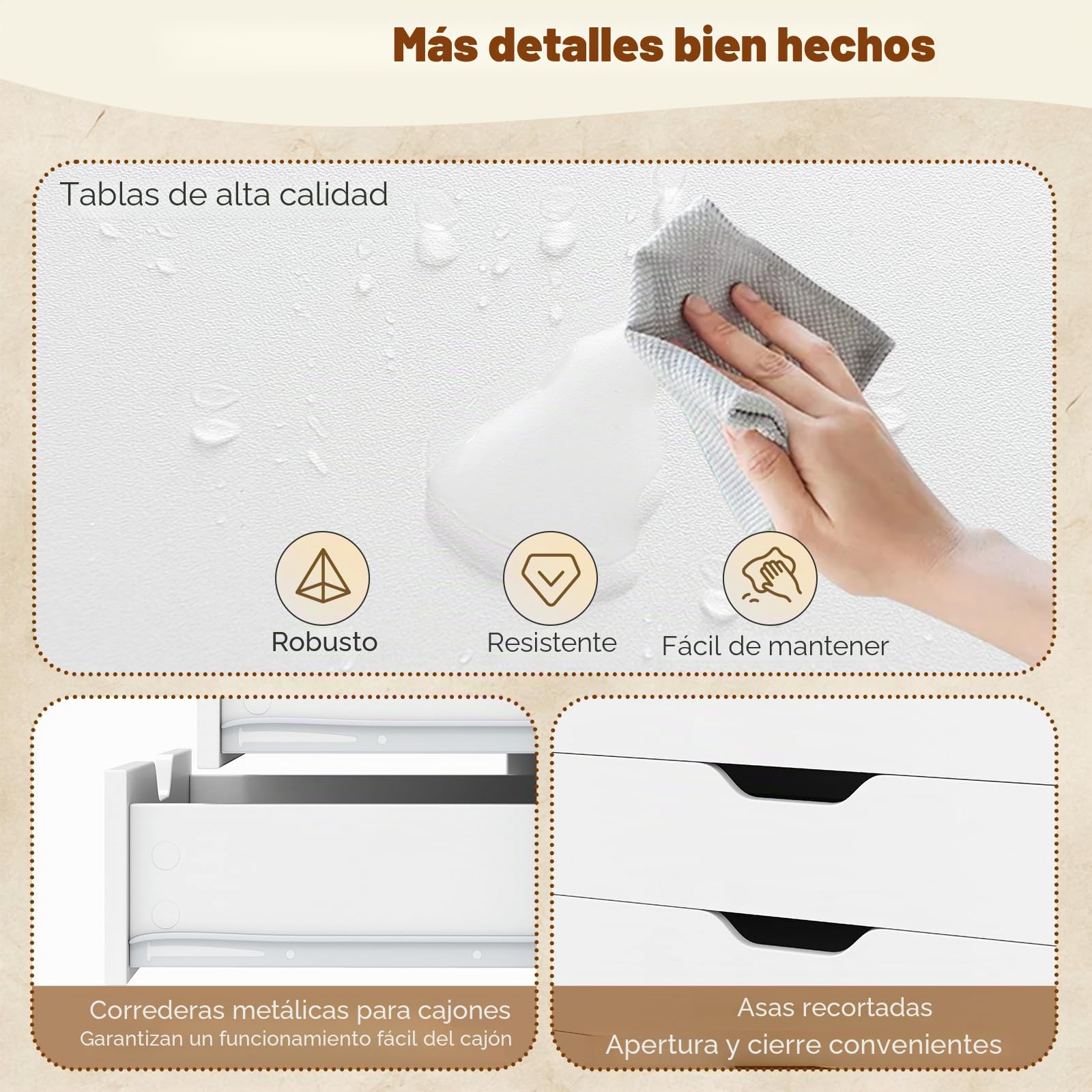 KOMFOTTEU Cajonera Móvil con 5 Cajones, Archiavdor de Almacenamiento con 4 Ruedas Universales, Cómoda Vertical de Madera, para Salón, Dormitorio, Oficina, Estudio, 49 x 42 x 66 cm (Blanco)