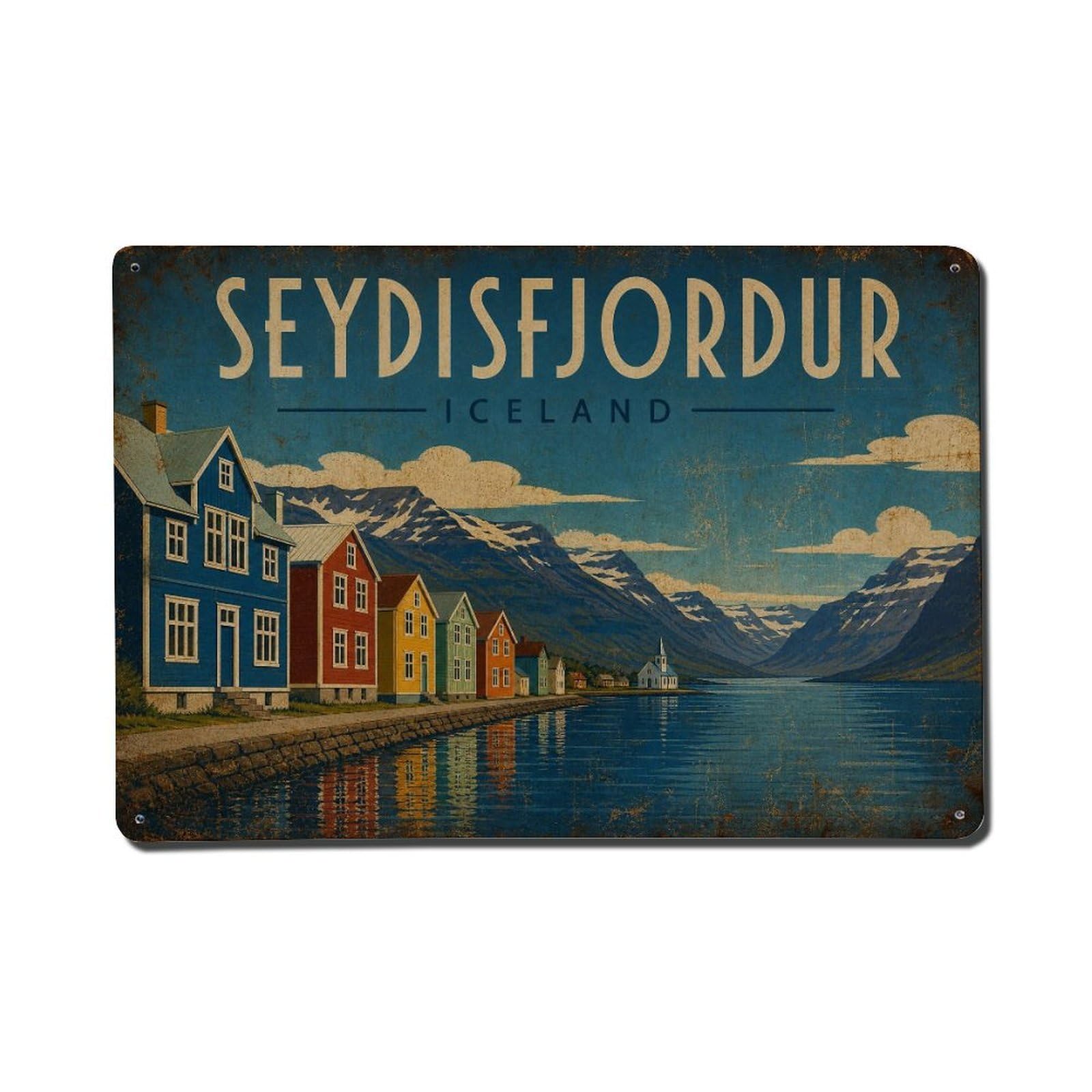 Travel Retro Iceland Seydisfjordur Metal Tin Sign