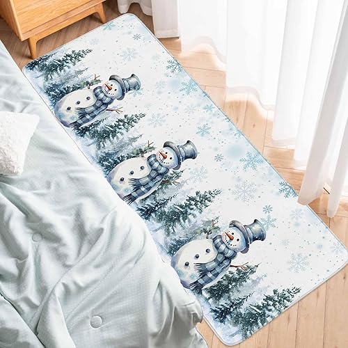 Miniatura 6 de Juego de 2 tapetes de cocina de Navidad con diseño de muñeco de nieve azul, antideslizantes, para entrada, árbol de Navidad, copo de nieve,