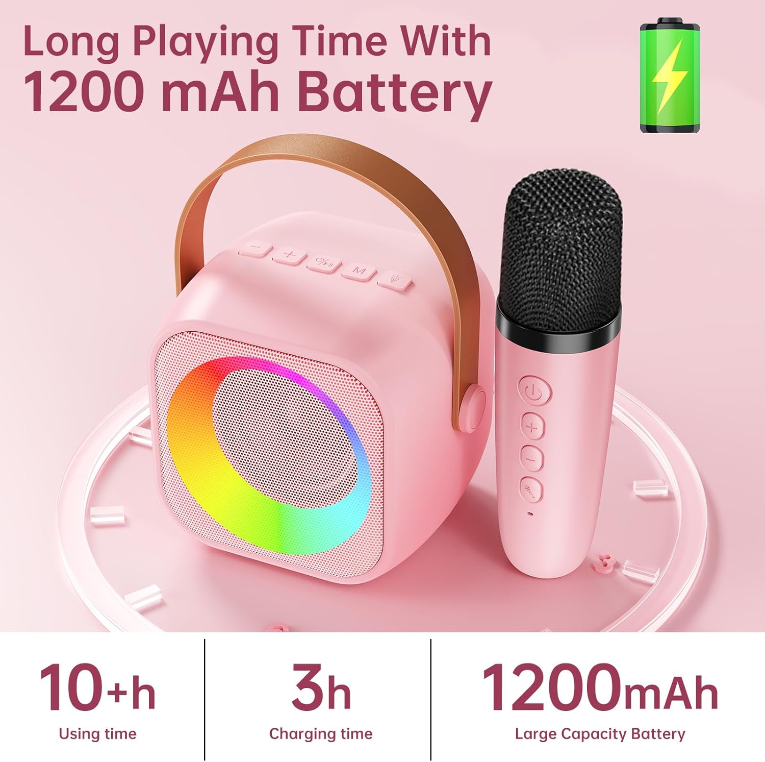 Mini Karaoke Machine for Kids, Toys for Ages 5-7, Bluetooth Speaker with 2 Wireless Microphone, Stocking Stuffers for Kids, Christmas Birthday Gifts for Girls Ages 4 5 6 7 8 9 10 11 12 Years Old