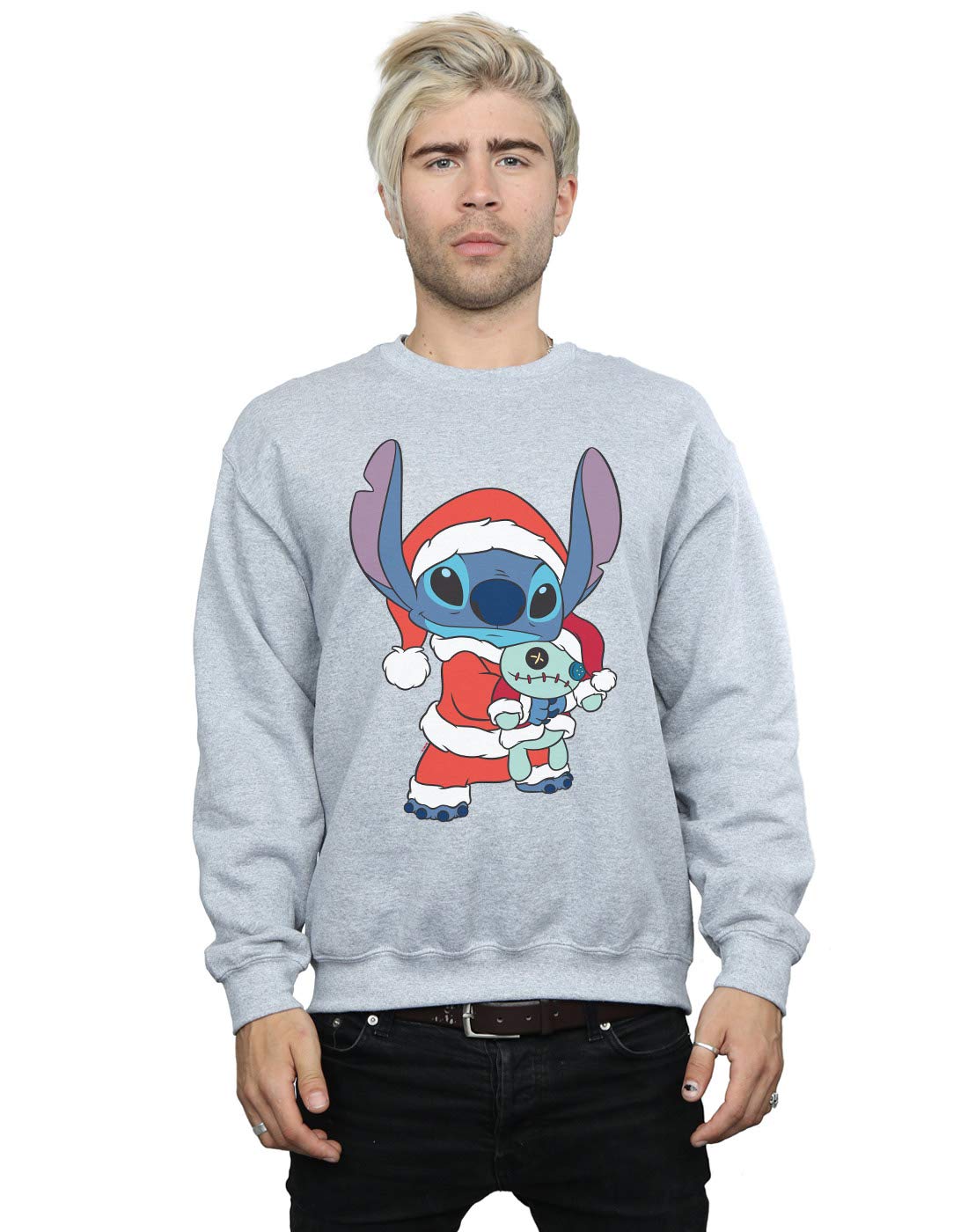 Absolute Cult Men's Sport Grey Disney Lilo And Stitch Stitch Christmas Sweatshirt XXXX-Large