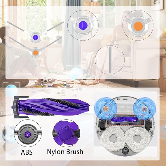Replacement Part Accessories Fit Compatible with Narwal Freo X Ultra Freo Z Ultra Robot Vacuum,1 Main Brush,4 Mop Pads,6 Side Brushes,2 Hepa Filters,2 Dust Bags,1 Cleaning Tool (16 Pack)