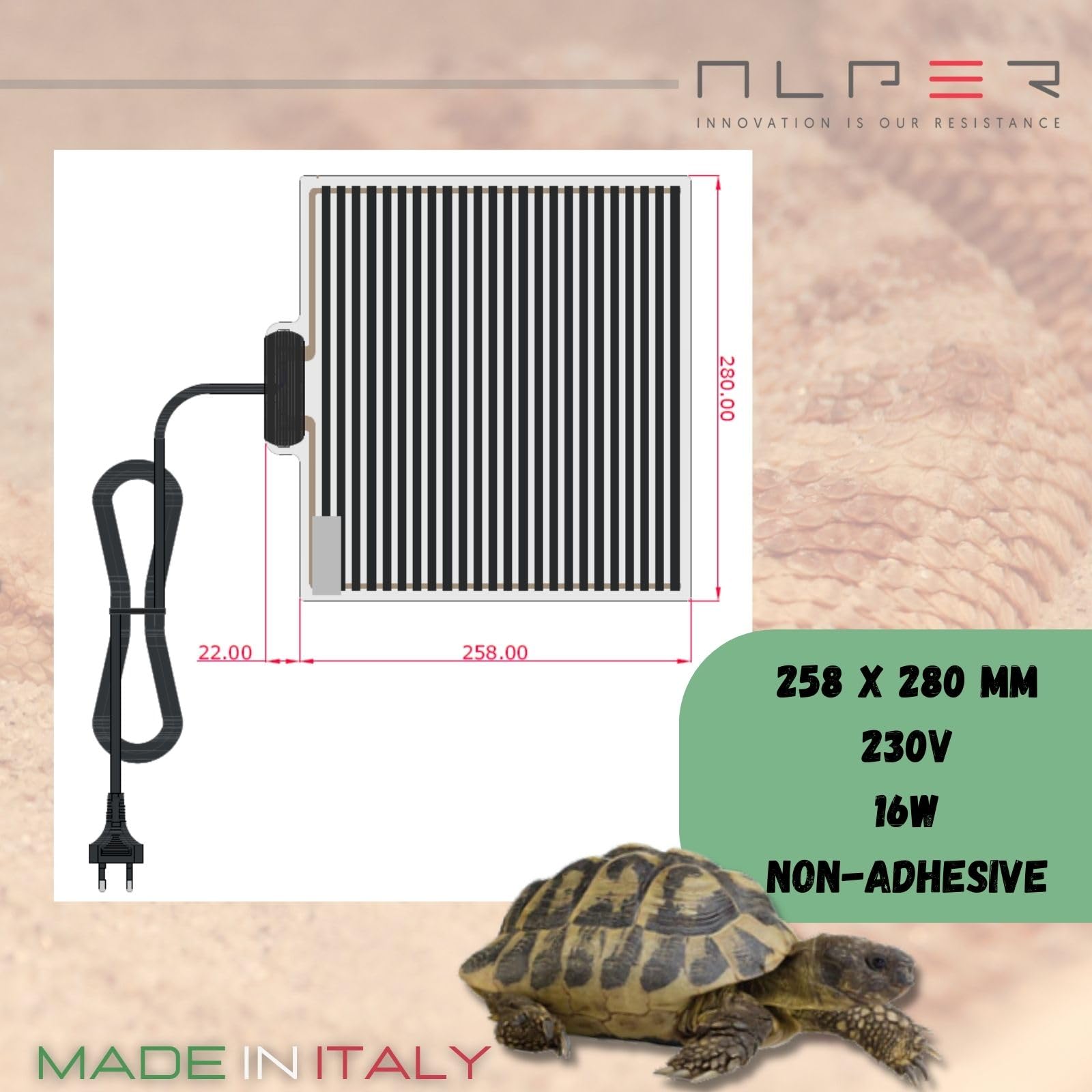 ALPER Made In Italy Verwarming terrarium 28x28cm Verwarmingsmat Reptiel Reptilien Terrarium Warmtematten Terraria Warmtematten voor Reptielen Verwarmingsmatten Schildpad Slang Hagedis 230V 16W