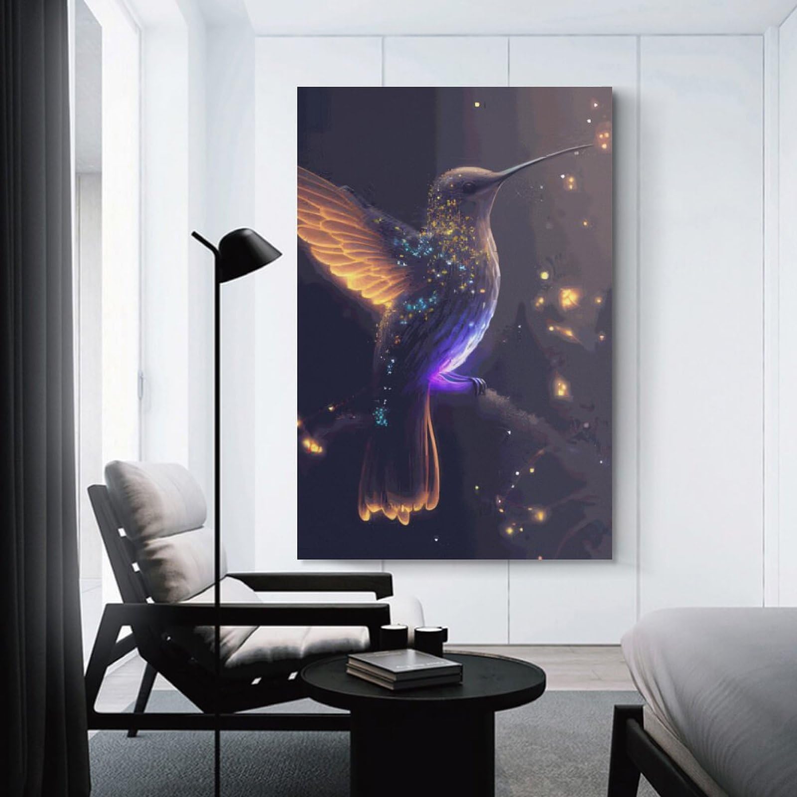 Junmoney Unframe-Style-5 Glowing Hummingbird Art Print Home Decor Wall Art 12X18inch(30X45cm), For Lounge, Study, Hallway Or Flat Walls, Stylish Home Artwork For Focal Walls