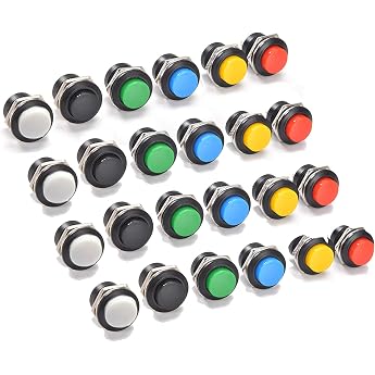 16 mm Momentary Push Button On Off Switch Assorted Red Green Yellow Blue White Black 3A 250V AC 2-Pin Self-Resetting Mini Rou