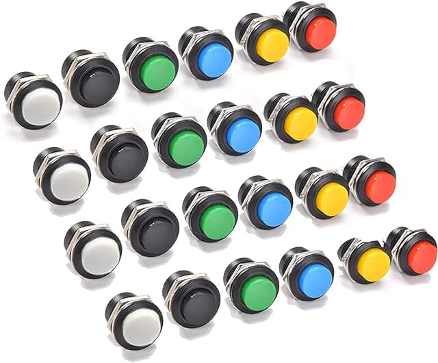 16MM Momentary Push Button on Off Switch Schalter Sortiert Rot Grün Gelb Blau Weiß Schwarz, 3 A 250 V AC 2-poliger selbstr...